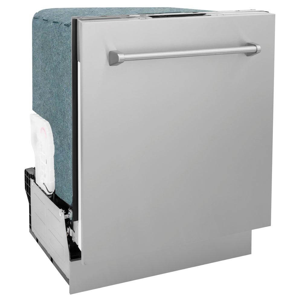 ZLINE 24 in. Stainless Steel Top Control Built-In Dishwasher with Stainless Steel Tub and Traditional Style Handle, 52dBa (DW-304-H-24) side, closed.