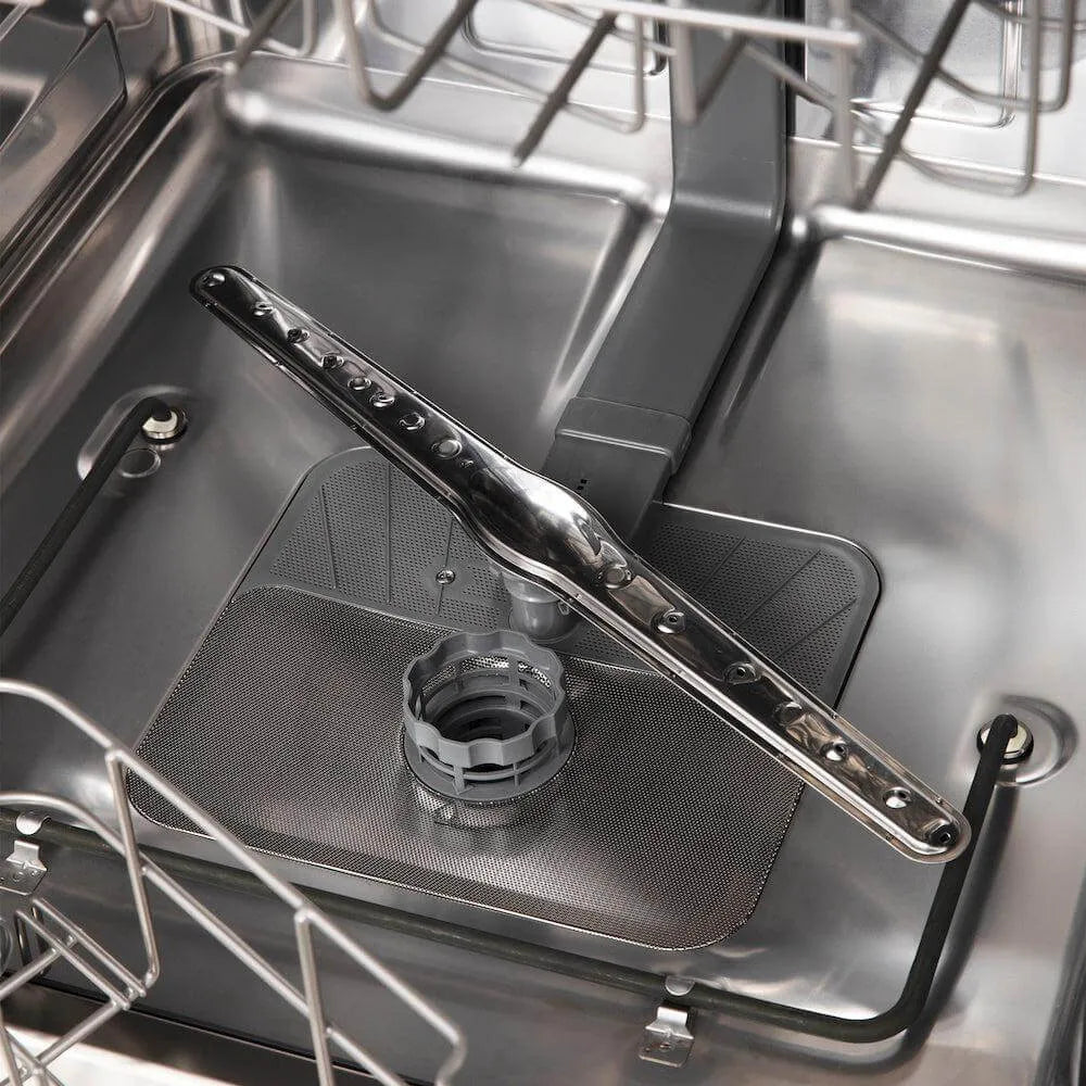 ZLINE 24 in. Stainless Steel Top Control Built-In Dishwasher with Stainless Steel Tub and Traditional Style Handle, 52dBa (DW-304-H-24) bottom spray arm.