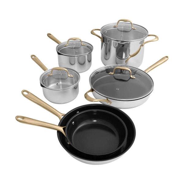 13-Piece Non-stick Ceramic Cookware Set with Stainless Steel Handles - Rose outlets Gold