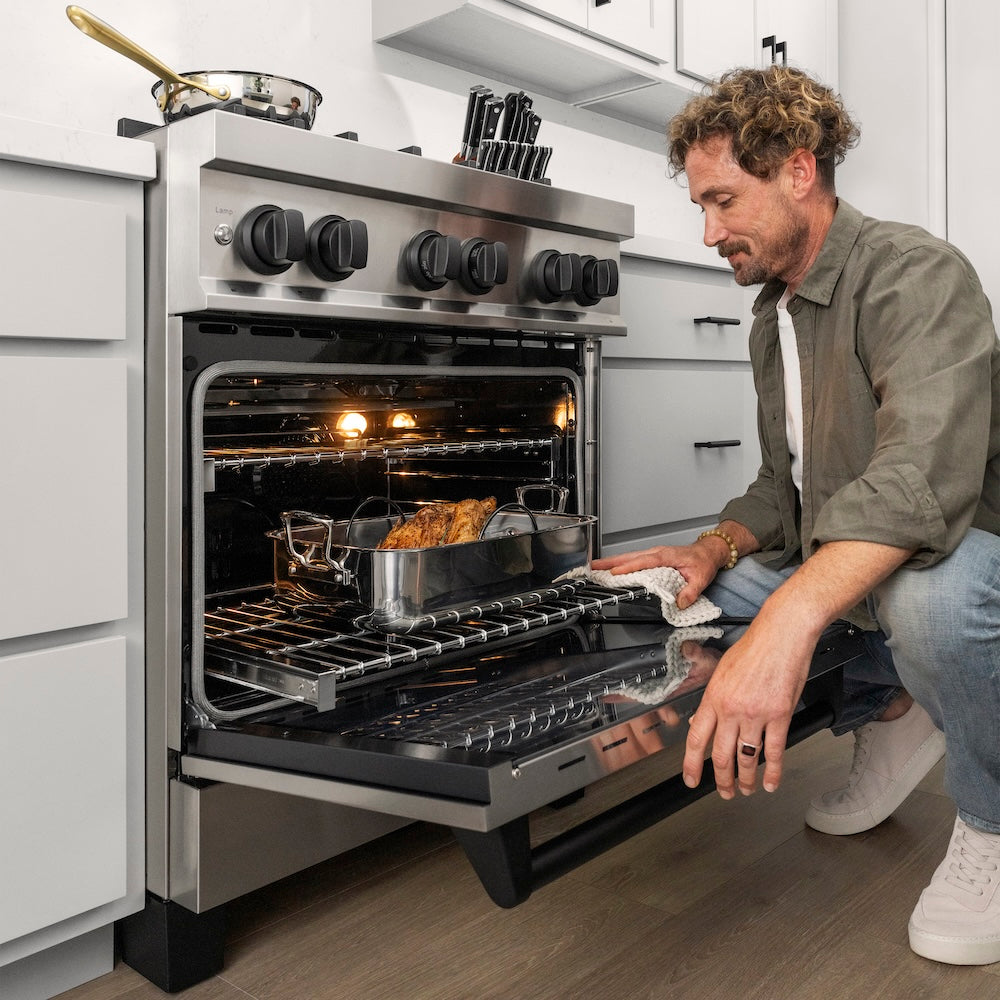 ZLINE Autograph Edition 30 in. 4.0 cu. ft. Legacy Dual Fuel Range with 4 Burner Gas Cooktop and Electric Convection Oven in Stainless Steel and Matte Black Accents, Open Box-Good Condition