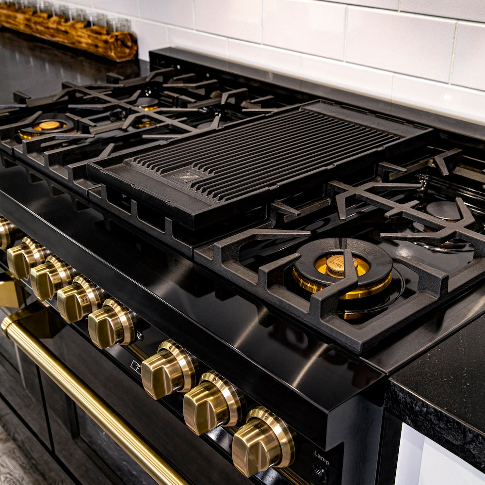 ZLINE 48 in. Porcelain Gas Stovetop with 7 Gas Brass Burners and Griddle (RT-BR-GR-48)
