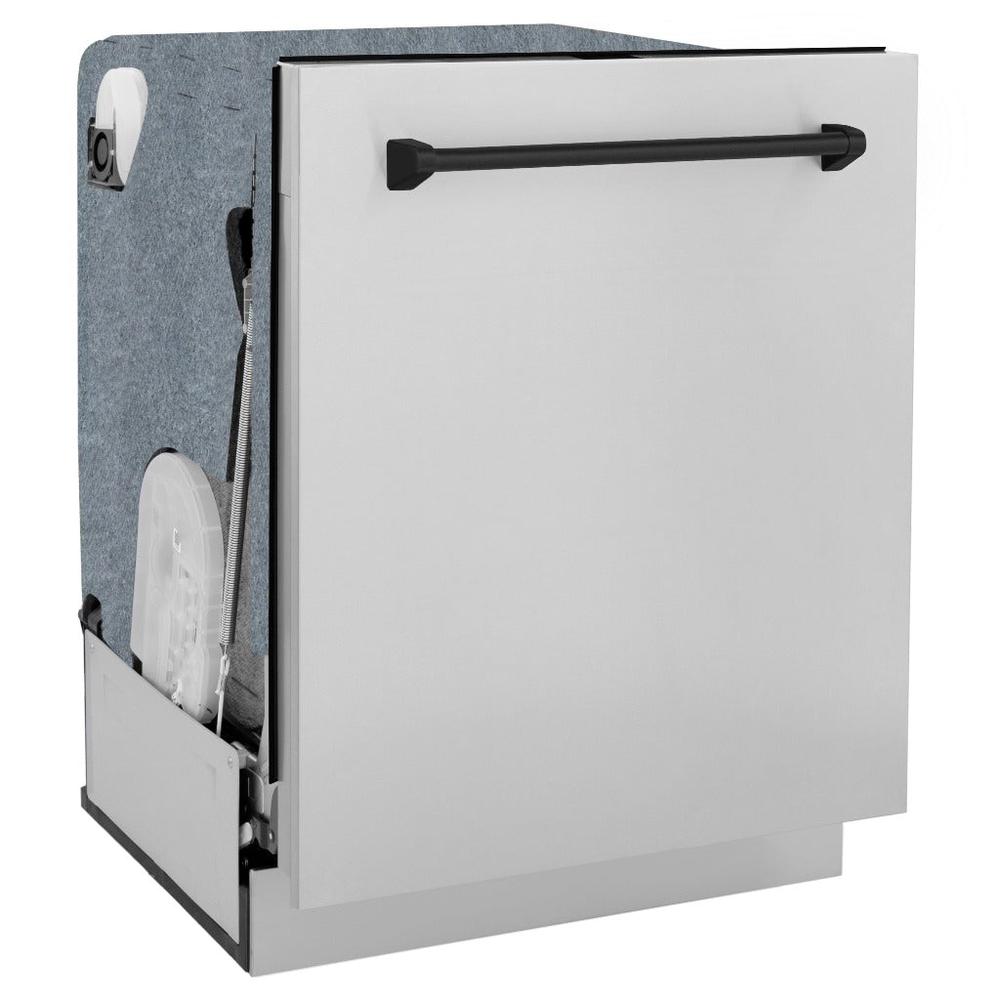 ZLINE Autograph Edition 24 in. Monument Dishwasher in Stainless Steel with Matte Black Handle (DWMTZ-304-24-MB) side, closed.