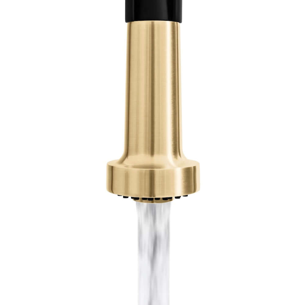 ZLINE Autograph Edition Apollo Pull Down Spring Single Handle Kitchen Faucet in Matte Black and Champagne Bronze (APL-KF-ZMBCB)
