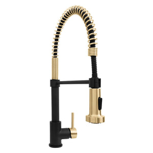 ZLINE Autograph Edition Apollo Pull Down Spring Single Handle Kitchen Faucet in Matte Black and Champagne Bronze (APL-KF-ZMBCB) main image.