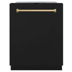 ZLINE Autograph Edition 24 in. Monument Series 3rd Rack Top Touch Control Tall Tub Dishwasher in Black Matte with Champagne Bronze Handle, 45dBa (DWMTZ-BLM-24-CB) front, closed.