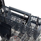 ZLINE Autograph Edition 24 in. Monument Series 3rd Rack Top Touch Control Tall Tub Dishwasher in Black Matte with Polished Gold Handle, 45dBa (DWMTZ-BLM-24-G) close-up, utensil holder on bottom dish rack.