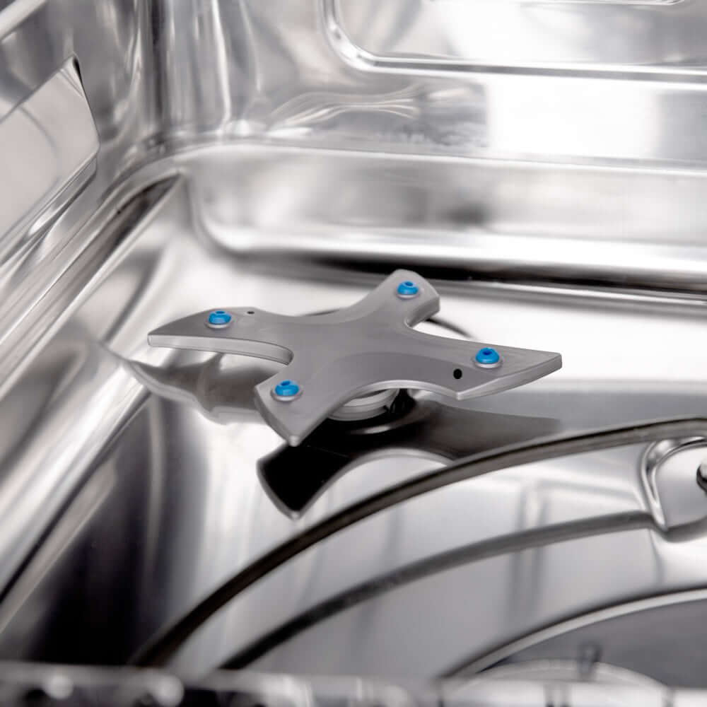 Close-up corner sprayer inside ZLINE Monument dishwasher.