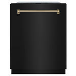ZLINE Autograph Edition 24 in. Monument Series 3rd Rack Top Touch Control Tall Tub Dishwasher in Black Stainless Steel with Champagne Bronze Helix Handle, 45dBa (DWMTZ-BS-24-KCB) front.