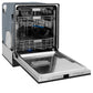 ZLINE Autograph Edition 24 in. Monument Series 3rd Rack Top Touch Control Tall Tub Dishwasher in Black Stainless Steel with Polished Gold Helix Handle, 45dBa (DWMTZ-BS-24-KG) side, open.