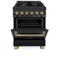 ZLINE Autograph Edition 24 in. 2.8 cu. ft. Legacy Dual Fuel Range with 4 Burner Gas Cooktop and Electric Convection Oven in Black Stainless Steel and Champagne Bronze Accents, Open Box-Good Condition
