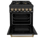 ZLINE Autograph Edition 24 in. 2.8 cu. ft. Legacy Dual Fuel Range with 4 Burner Gas Cooktop and Electric Convection Oven in Black Stainless Steel and Champagne Bronze Accents, Open Box-Good Condition