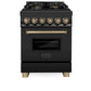 ZLINE Autograph Edition 24 in. 2.8 cu. ft. Legacy Dual Fuel Range with 4 Burner Gas Cooktop and Electric Convection Oven in Black Stainless Steel and Champagne Bronze Accents, Open Box-Good Condition