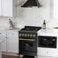 ZLINE Autograph Edition 24 in. 2.8 cu. ft. Legacy Dual Fuel Range with 4 Burner Gas Cooktop and Electric Convection Oven in Black Stainless Steel and Champagne Bronze Accents, Open Box-Good Condition
