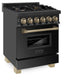 ZLINE Autograph Edition 24 in. 2.8 cu. ft. Legacy Dual Fuel Range with 4 Burner Gas Cooktop and Electric Convection Oven in Black Stainless Steel and Champagne Bronze Accents, Open Box-Good Condition