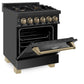 ZLINE Autograph Edition 24 in. 2.8 cu. ft. Legacy Dual Fuel Range with 4 Burner Gas Cooktop and Electric Convection Oven in Black Stainless Steel and Champagne Bronze Accents, Open Box-Good Condition