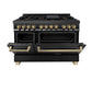 ZLINE Autograph Edition 48 in. 6.0 cu. ft. Legacy Dual Fuel Range with 7 Burner Gas Cooktop and 2 Electric Ovens in Black Stainless Steel and Champagne Bronze Accents, Open Box-Good Condition