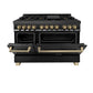 ZLINE Autograph Edition 48 in. 6.0 cu. ft. Legacy Dual Fuel Range with 7 Burner Gas Cooktop and 2 Electric Ovens in Black Stainless Steel and Champagne Bronze Accents (RABZ-48-CB)