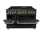 ZLINE Autograph Edition 48 in. 6.0 cu. ft. Legacy Dual Fuel Range with 7 Burner Gas Cooktop and 2 Electric Ovens in Black Stainless Steel and Champagne Bronze Accents, Open Box-Great Condition