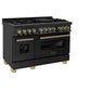 ZLINE Autograph Edition 48 in. 6.0 cu. ft. Legacy Dual Fuel Range with 7 Burner Gas Cooktop and 2 Electric Ovens in Black Stainless Steel and Champagne Bronze Accents, Open Box-Great Condition