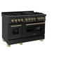 ZLINE Autograph Edition 48 in. 6.0 cu. ft. Legacy Dual Fuel Range with 7 Burner Gas Cooktop and 2 Electric Ovens in Black Stainless Steel and Champagne Bronze Accents, Open Box-Good Condition
