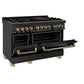 ZLINE Autograph Edition 48 in. 6.0 cu. ft. Legacy Dual Fuel Range with 7 Burner Gas Cooktop and 2 Electric Ovens in Black Stainless Steel and Champagne Bronze Accents, Open Box-Good Condition