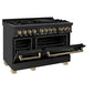 ZLINE Autograph Edition 48 in. 6.0 cu. ft. Legacy Dual Fuel Range with 7 Burner Gas Cooktop and 2 Electric Ovens in Black Stainless Steel and Champagne Bronze Accents, Open Box-Great Condition