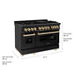 ZLINE Autograph Edition 48 in. 6.0 cu. ft. Legacy Dual Fuel Range with 7 Burner Gas Cooktop and 2 Electric Ovens in Black Stainless Steel and Polished Gold Accents, Open Box-Great Condition