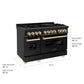 ZLINE Autograph Edition 48 in. 6.0 cu. ft. Legacy Dual Fuel Range with 7 Burner Gas Cooktop and 2 Electric Ovens in Black Stainless Steel and Polished Gold Accents, Open Box-Good Condition