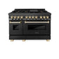 ZLINE Autograph Edition 48 in. 6.0 cu. ft. Legacy Dual Fuel Range with 7 Burner Gas Cooktop and 2 Electric Ovens in Black Stainless Steel and Polished Gold Accents, Open Box-Great Condition