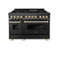 ZLINE Autograph Edition 48 in. 6.0 cu. ft. Dual Fuel Range with Gas Cooktop and Electric Oven in Black Stainless Steel with Polished Gold Accents (RABZ-48-G)