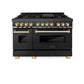 ZLINE Autograph Edition 48 in. Kitchen Package with Black Stainless Steel Dual Fuel Range and Range Hood with Polished Gold Accents (2AKP-RABRH48-G)