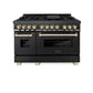 ZLINE Autograph Edition 48 in. 6.0 cu. ft. Legacy Dual Fuel Range with 7 Burner Gas Cooktop and 2 Electric Ovens in Black Stainless Steel and Polished Gold Accents, Open Box-Good Condition