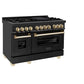 ZLINE Autograph Edition 48 in. 6.0 cu. ft. Legacy Dual Fuel Range with 7 Burner Gas Cooktop and 2 Electric Ovens in Black Stainless Steel and Polished Gold Accents, Open Box-Good Condition