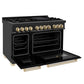 ZLINE Autograph Edition 48 in. 6.0 cu. ft. Legacy Dual Fuel Range with 7 Burner Gas Cooktop and 2 Electric Ovens in Black Stainless Steel and Polished Gold Accents, Open Box-Good Condition