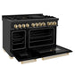 ZLINE Autograph Edition 48 in. 6.0 cu. ft. Legacy Dual Fuel Range with 7 Burner Gas Cooktop and 2 Electric Ovens in Black Stainless Steel and Polished Gold Accents, Open Box-Great Condition