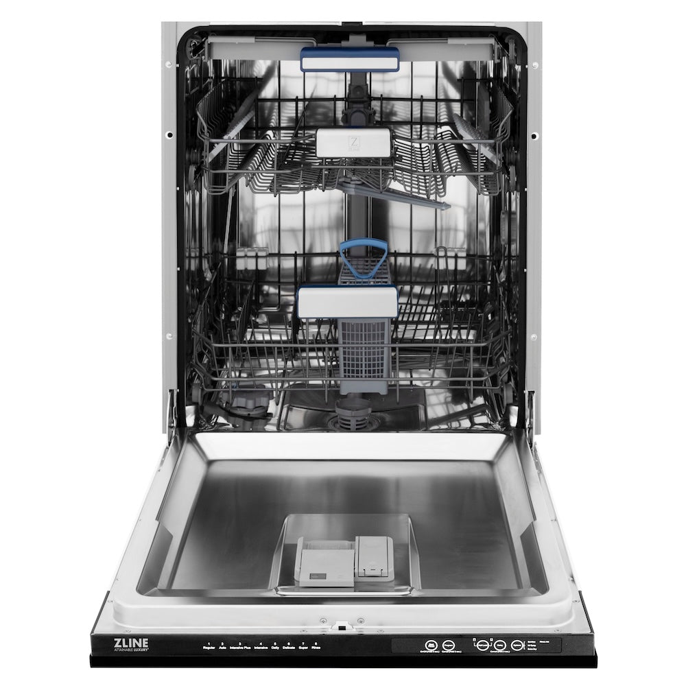 ZLINE Autograph Edition 24 in. Tallac Series 3rd Rack Top Control Built-In Tall Tub Dishwasher in Black Stainless Steel with Champagne Bronze Handle, 51dBa (DWVZ-BS-24-CB)