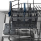 ZLINE Autograph Edition 24 in. Tallac Series 3rd Rack Top Control Built-In Tall Tub Dishwasher in Black Stainless Steel with Polished Gold Handle, 51dBa (DWVZ-BS-24-G) close-up, utensil holder on bottom dish rack.