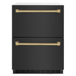 ZLINE Autograph Edition 24 in. Touchstone 168 Can Outdoor-Rated Dual Refrigerator Drawer with Black Stainless Steel Doors and Champagne Bronze Handles (RDSOZ-BS-24-CB) main image.
