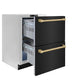 ZLINE Autograph Edition 24 in. Touchstone 168 Can Outdoor-Rated Dual Refrigerator Drawer with Black Stainless Steel Doors and Champagne Bronze Handles (RDSOZ-BS-24-CB)