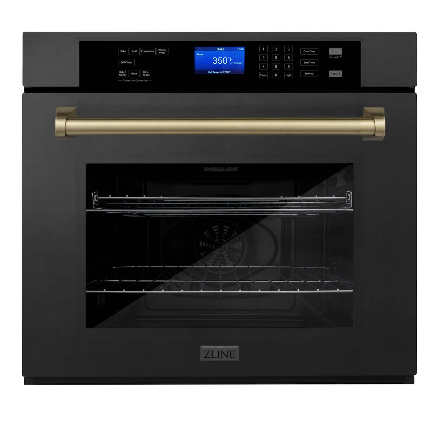 ZLINE 30 in. Autograph Edition Single Wall Oven with Self Clean and True Convection in Black Stainless Steel and Champagne Bronze Accents (AWSZ-30-BS-CB)