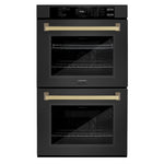 ZLINE Autograph Edition 30 in. Professional True Convection Double Wall Oven with Air Fry and Self Clean in Black Stainless Steel with Champagne Bronze Handles (WADBZ-30-CB)