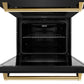 ZLINE Autograph Edition 30 in. Professional True Convection Double Wall Oven with Air Fry and Self Clean in Black Stainless Steel with Polished Gold Handles (WADBZ-30-G) front, oven open close-up.