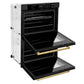 ZLINE Autograph Edition 30 in. Professional True Convection Double Wall Oven with Air Fry and Self Clean in Black Stainless Steel with Polished Gold Handles (WADBZ-30-G) side, oven open.