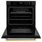 ZLINE Autograph Edition 30 in. Professional True Convection Single Wall Oven with Air Fry and Self Clean in Black Stainless Steel with Champagne Bronze Handle (WASBZ-30-CB) front, open.