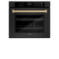 ZLINE Autograph Edition 30 in. Professional True Convection Single Wall Oven with Air Fry and Self Clean in Black Stainless Steel with Champagne Bronze Handle (WASBZ-30-CB) front, closed.