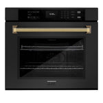 ZLINE Autograph Edition 30 in. Professional True Convection Single Wall Oven with Air Fry and Self Clean in Black Stainless Steel with Polished Gold Helix Handle (WASBZ-30-KG)