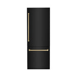 ZLINE Autograph Edition 30 in. 16.1 cu. ft. Built-In Bottom Freezer Refrigerator with Water Dispenser and Ice Maker in Black Stainless Steel with Champagne Bronze Accents (RBIVZ-BS-30-CB)