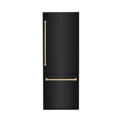 ZLINE Autograph Edition 30 in. 16.1 cu. ft. Built-In Bottom Freezer Refrigerator with Water Dispenser and Ice Maker in Black Stainless Steel with Champagne Bronze Accents (RBIVZ-BS-30-CB)