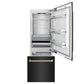 ZLINE Autograph Edition 30 in. 16.1 cu. ft. Built-In Bottom Freezer Refrigerator with Water Dispenser and Ice Maker in Black Stainless Steel with Champagne Bronze Accents (RBIVZ-BS-30-CB) front, open, empty.
