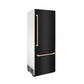 ZLINE Autograph Edition 30 in. 16.1 cu. ft. Built-In Bottom Freezer Refrigerator with Water Dispenser and Ice Maker in Black Stainless Steel with Champagne Bronze Accents (RBIVZ-BS-30-CB) side, closed.